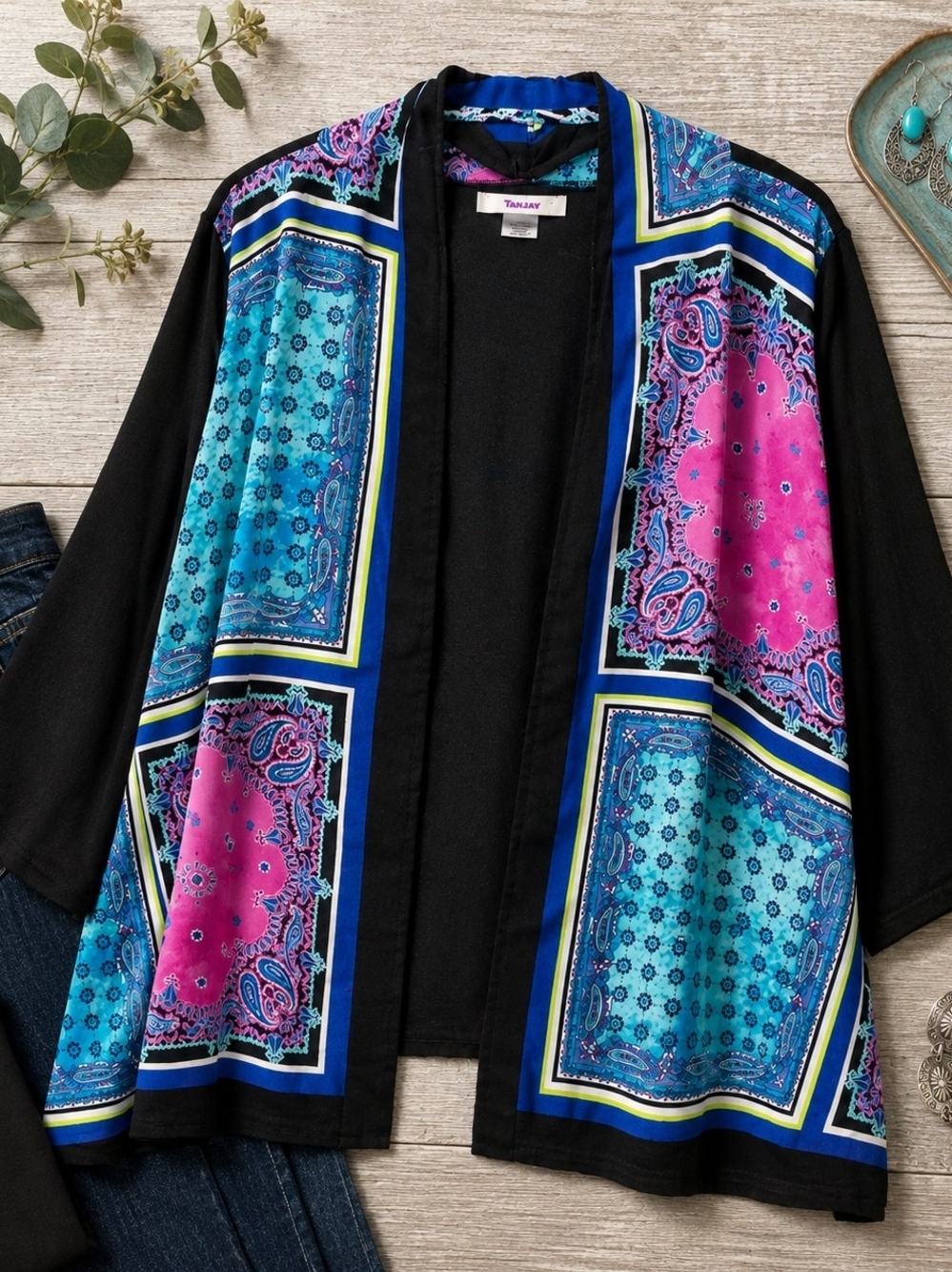 TanJay Paisley Open Front Cardigan XL Boho Kimono